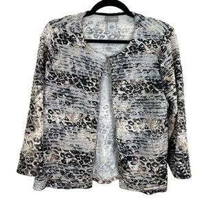 Chicos Travelers Jacket Size 2 (L) Animal Print 3/4 Sleeves Hook Eye Closure